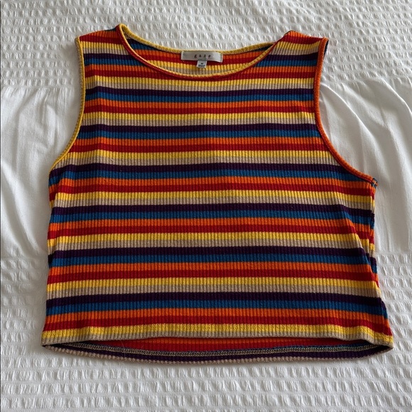 Gaze Orange and Blue Ribbed Crop Tank Top - Picture 3 of 4